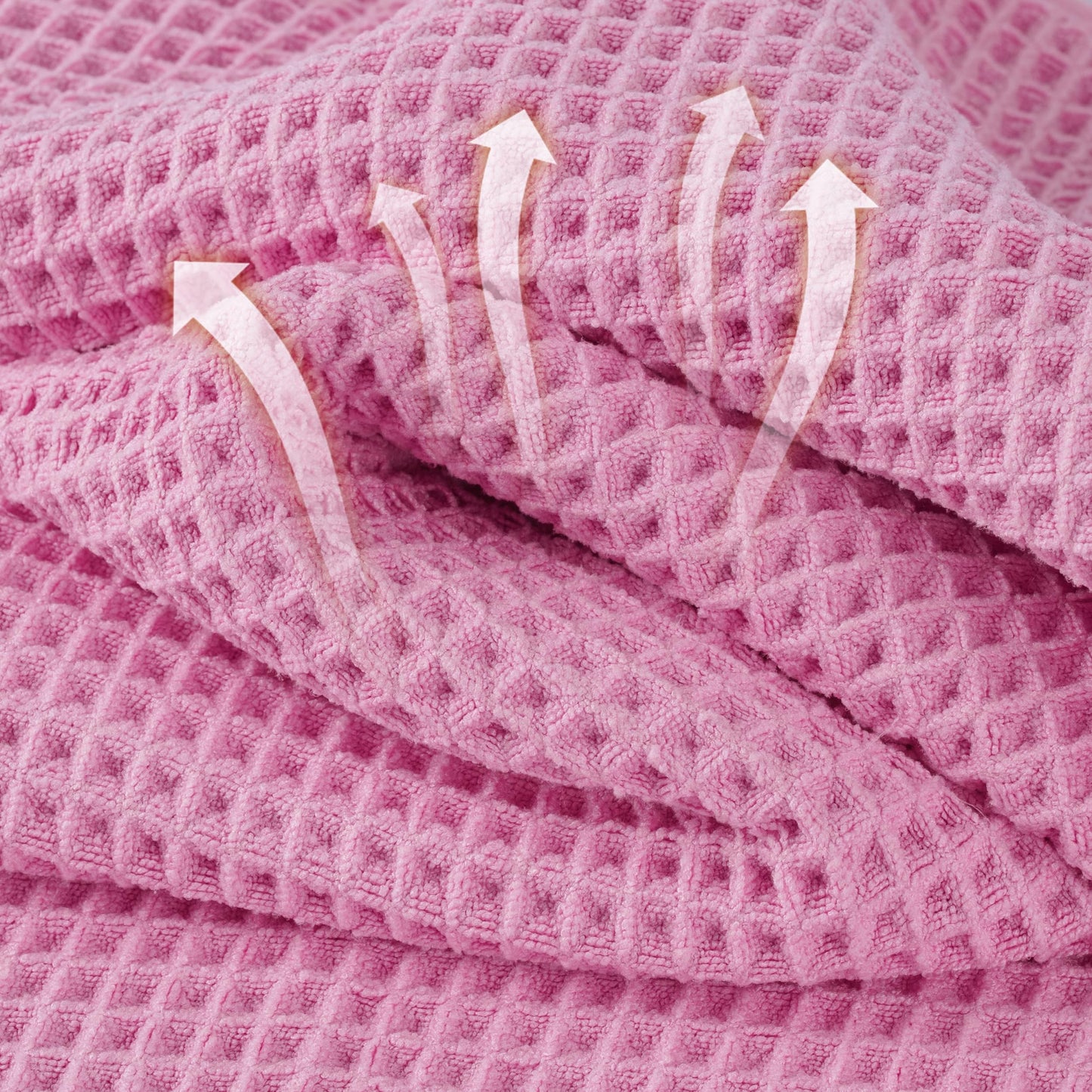 Microfiber Waffle Face Towels, 4 Pieces, Soft, Absorbent, Fast Drying, Lint Free 430 GSM (Pink)