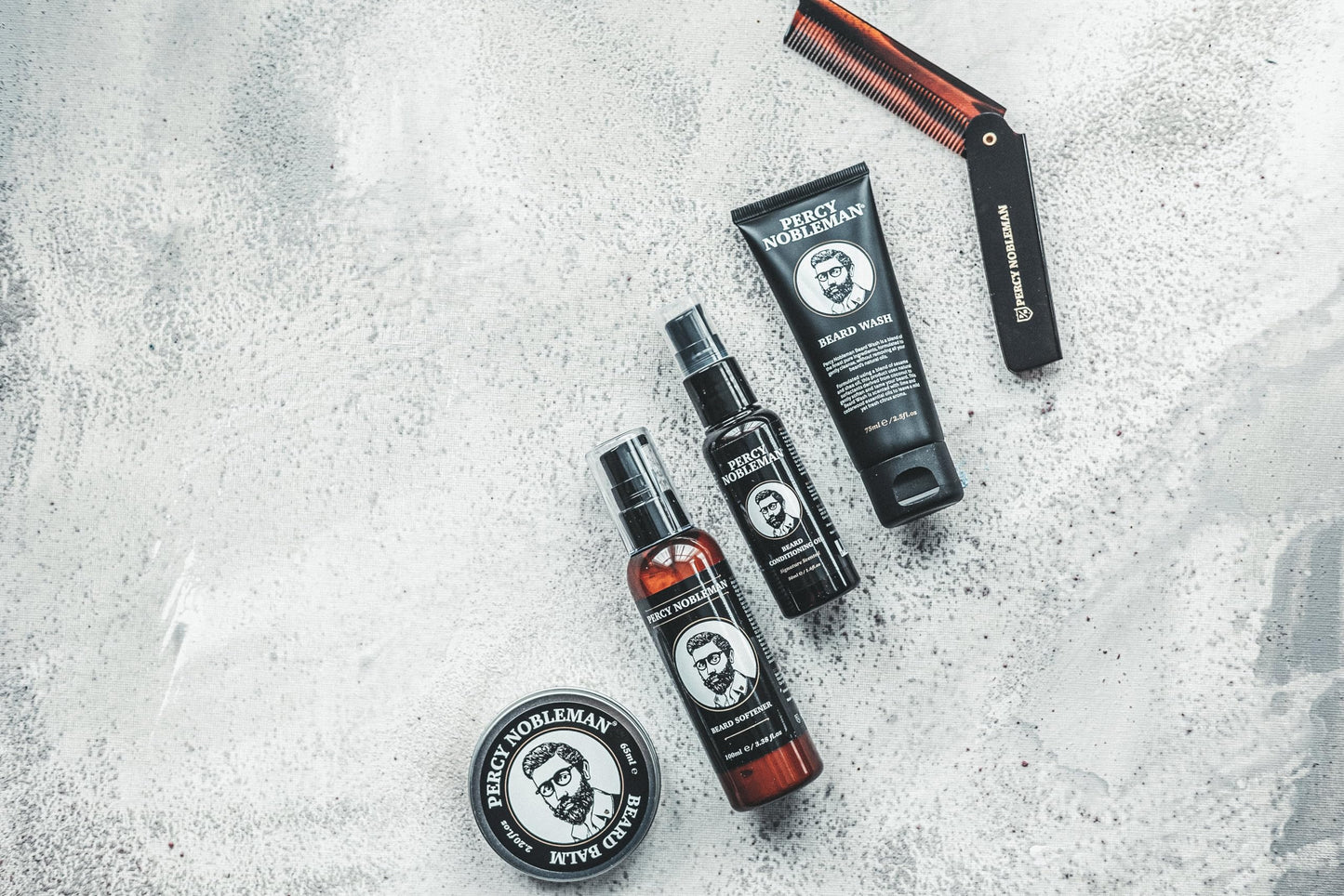 Percy Nobleman Complete Beard Care Kit – Beard Grooming Gift Set with Beard Softener, Scented Beard Oil, Beard Balm, Beard Wash and Folding Acetate Comb for Softening, Hydration & Styling