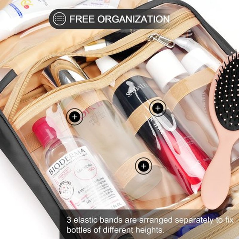 COOSKY Travel Hanging Toiletry Bag for Women, Cruise Ship Essentials, with Jewelry Organizer, Medium Makeup Dopp Kit, Waterproof Cosmetic Bags, Toiletries Kit Set Accessories with Trolley Belt, Black