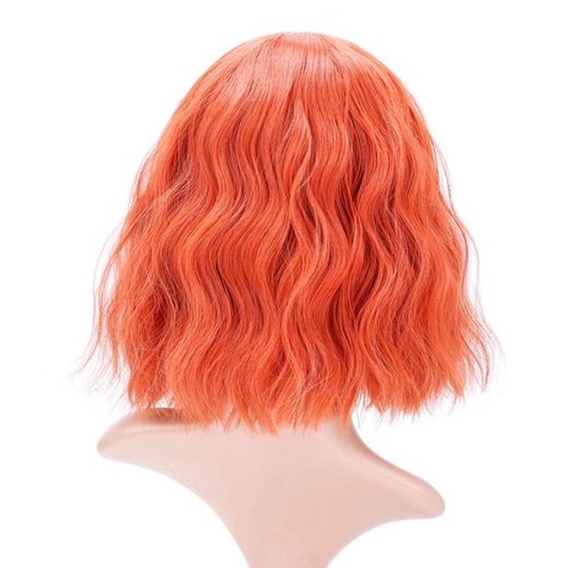 VCKOVCKO Short Bob Wigs Pastel Wavy Wig With Air Bangs Women's Shoulder Length Wigs Curly Wavy Synthetic Cosplay Wig Pastel Bob Wig for Girl Colorful Costume Wigs(12", Orange)