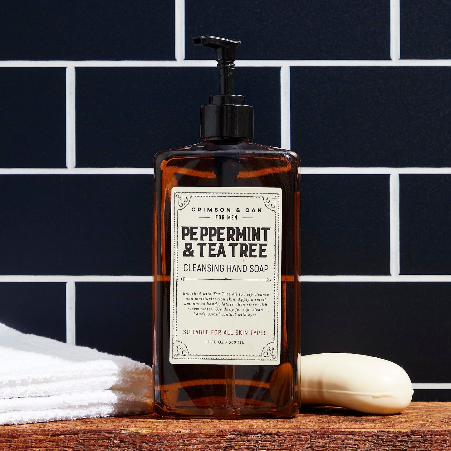 Body Prescriptions Crimson & Oak Men's Deep Cleansing Hand Soap with Pump Dispenser, 17 Fl Oz (Pack of 1), Peppermint and Tea Tree