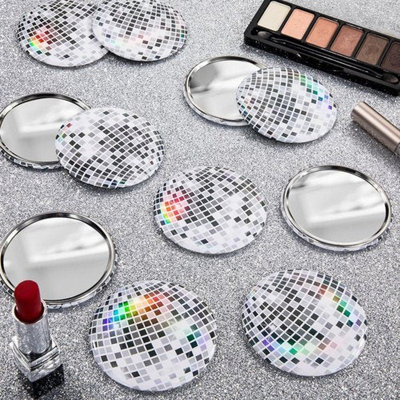 JMZYJZH 24 Pcs Disco Ball Compact Mirror, Small Folding Round Disco Makeup Mirror Bulk, Disco Party Favors Women