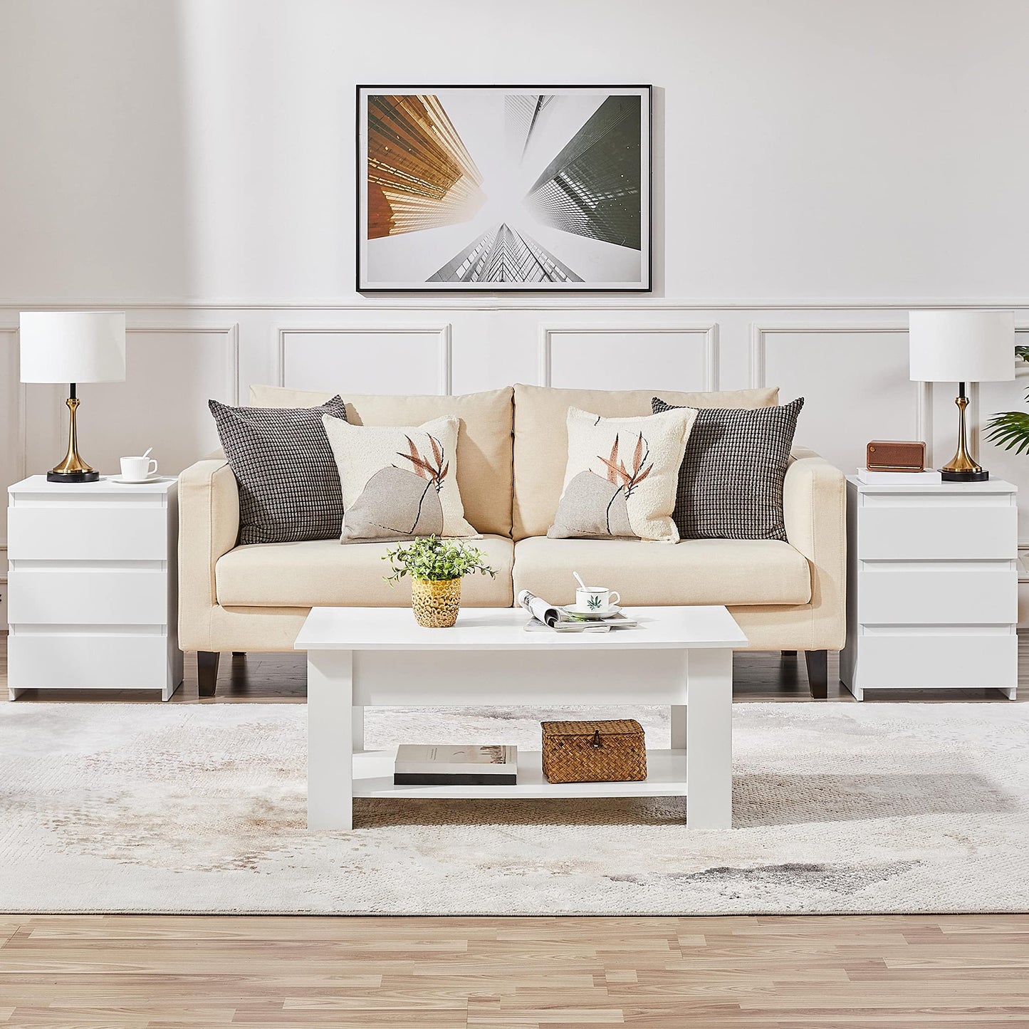 Yaheetech Nightstand with 3 Drawers, Wooden Bedside Table with Storage, Bedside Storage Cabinet Unit with Sturdy Base for Bedroom/Small Space, White