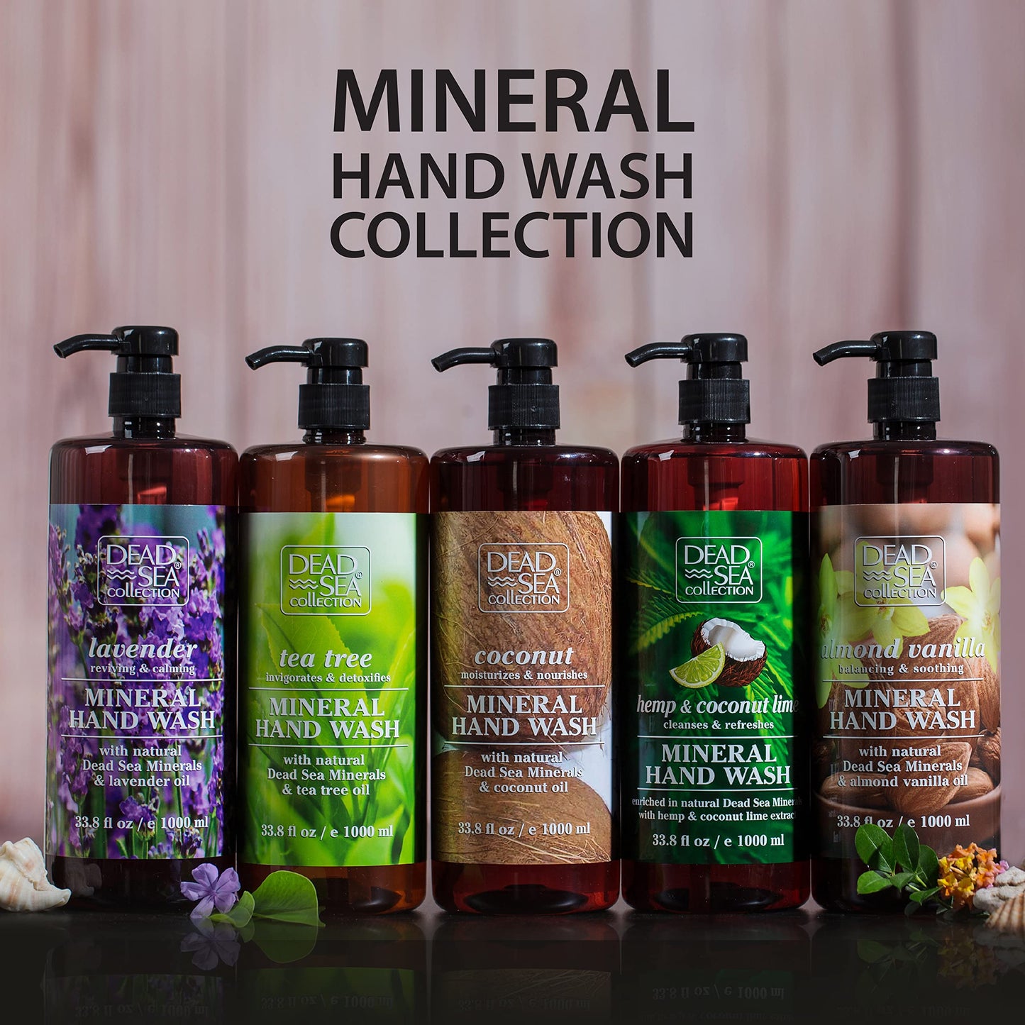 Dead Sea Collection Hand Soap Pump Coconut - Hand Wash Liquid with Dead Sea Minerals and Coconut Oil - All Skin Types Moisturizing & Nourishing - Pack of 2 (33.8 Fl Oz Each) - 67.6 Fl Oz