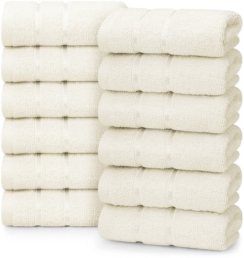 Utopia Towels - 12 Pack Viscose Luxury Wash Cloths Set (12 x 12 Inches) Cotton Ring Spun, Highly Absorbent and Soft Feel Essential Washcloths for Bathroom, Face Towel, Gym and Spa (Ivory)