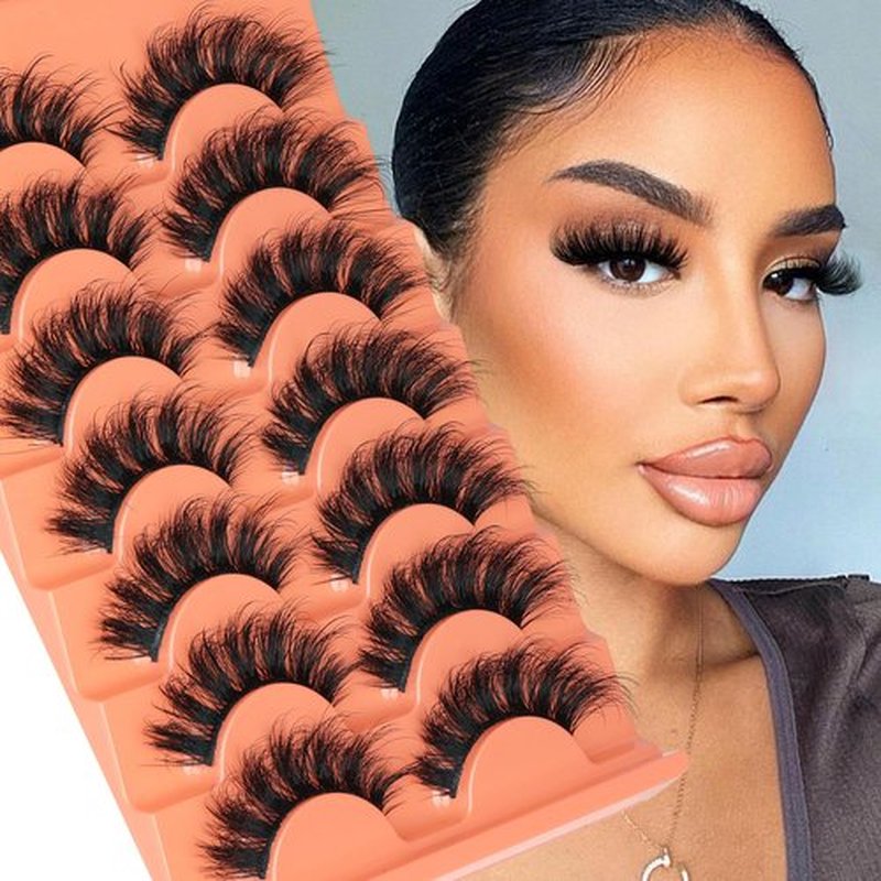 Focipeysa Fake Lashes Fluffy False Eyelashes Dramatic Fake Eyelashes 8D Eyelashes 17mm Faux Mink Lash D Curl Strip Eyelash Pack 7 Pairs Volume Lash Pack that Look Like Extensions