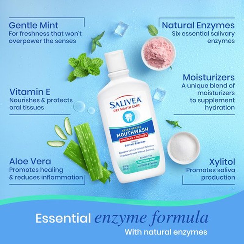 SALIVEA Dry Mouth Mouthwash - Soothing Mint Mouthwash with Natural Salivary Enzymes - Gentle Mouthwash to Aid Dry Mouth Care - Breath Freshener & Dry Mouth Care - Mint Flavor (2 Pack)