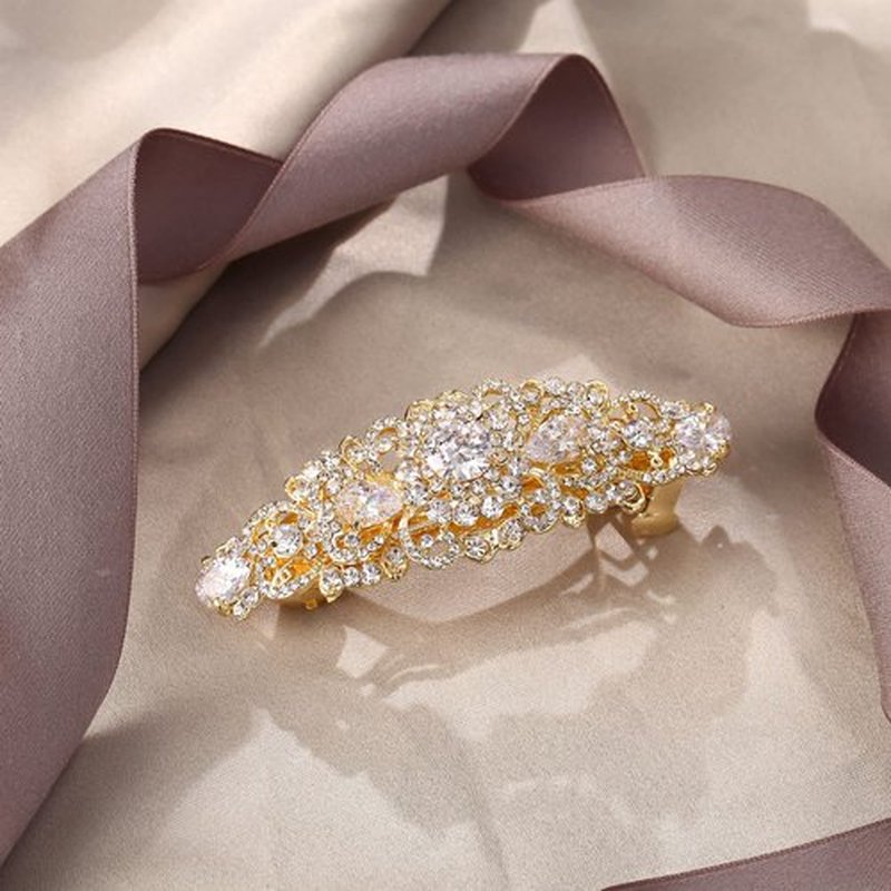 EVER FAITH Bridal Hair Accessory for Bride Austrian Crystal CZ Bridal Art Deco Flower Vine Hair Barrette Clip for Women Clear Gold-Tone