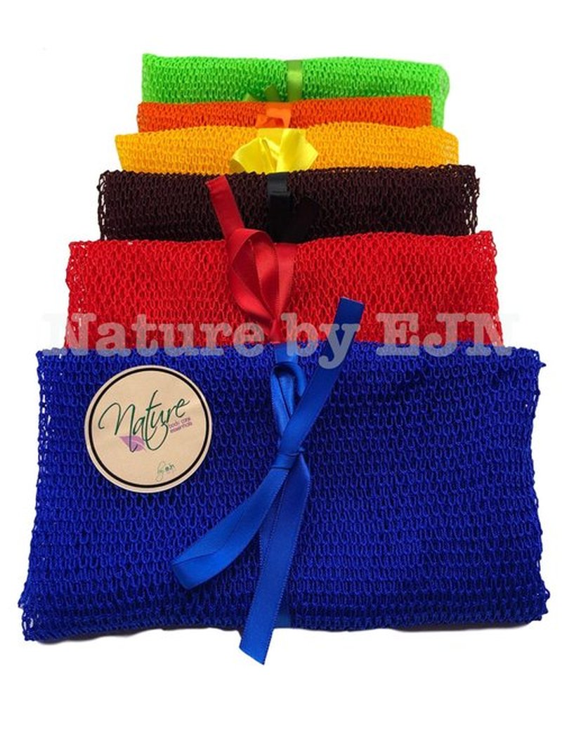 Nature by EJN - Net Bath Sponge, Ghana N1 Weave, Long, Skin Exfoliation, African, Porous, Stretches Horizontally to Approximately 49" (Orange)