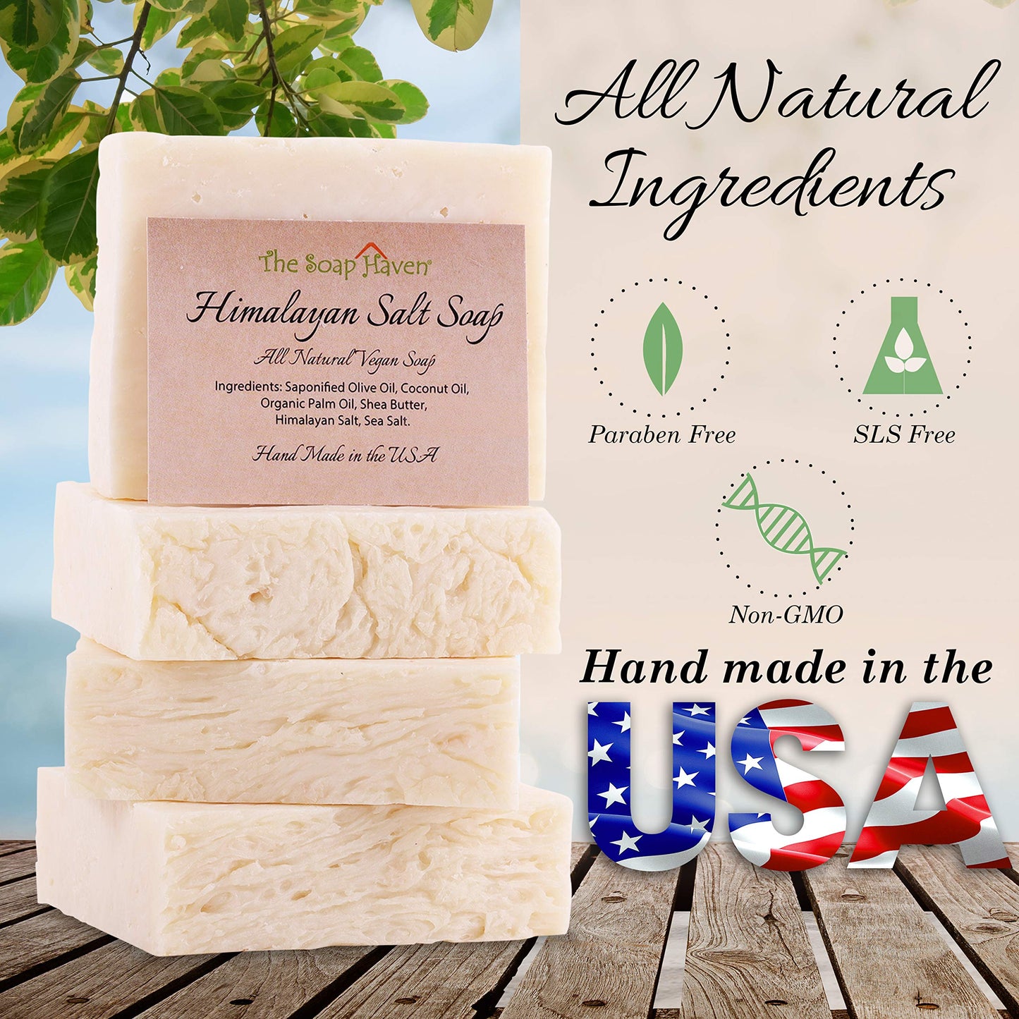 Himalayan Salt Soap Bars, Sea Salt, 4 Bars, Unscented Natural Bar Soap