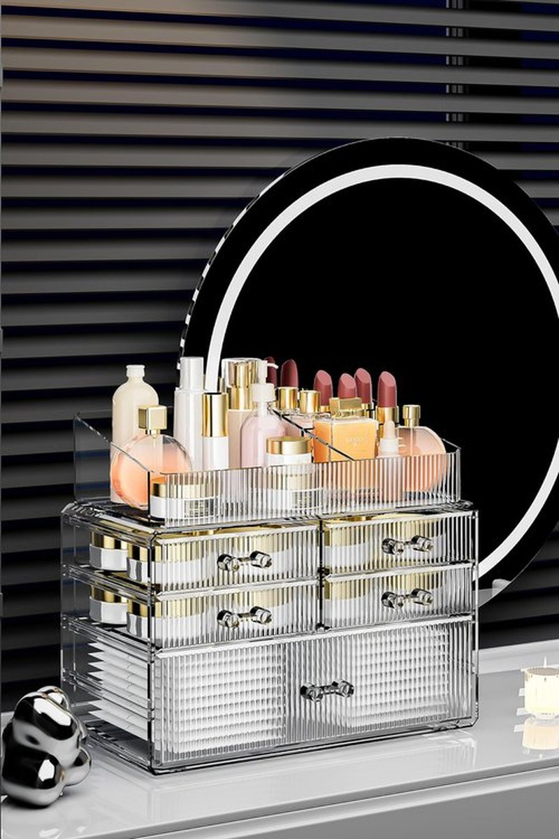 ZHIAI Stackable Storage Drawers, Acrylic Bathroom Counter Organizer Clear Makeup Organizers for Vanity, Kitchen Cabinets, Bathroom, Undersink, Home Organization and Storage (1 Top 5 Drawers)