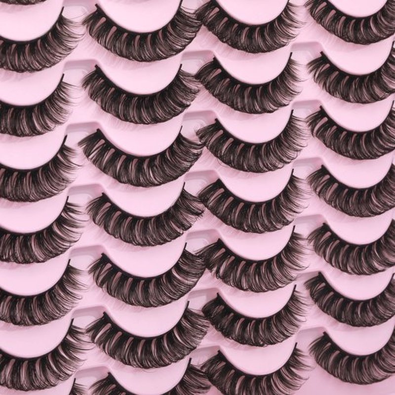 JIMIRE Russian Strip Faux Mink Lashes Cat Eye Crossed Fluffy 3D Curly False Eyelashes Thin Light Volume Soft Fake Lashes 16 Pairs Pack