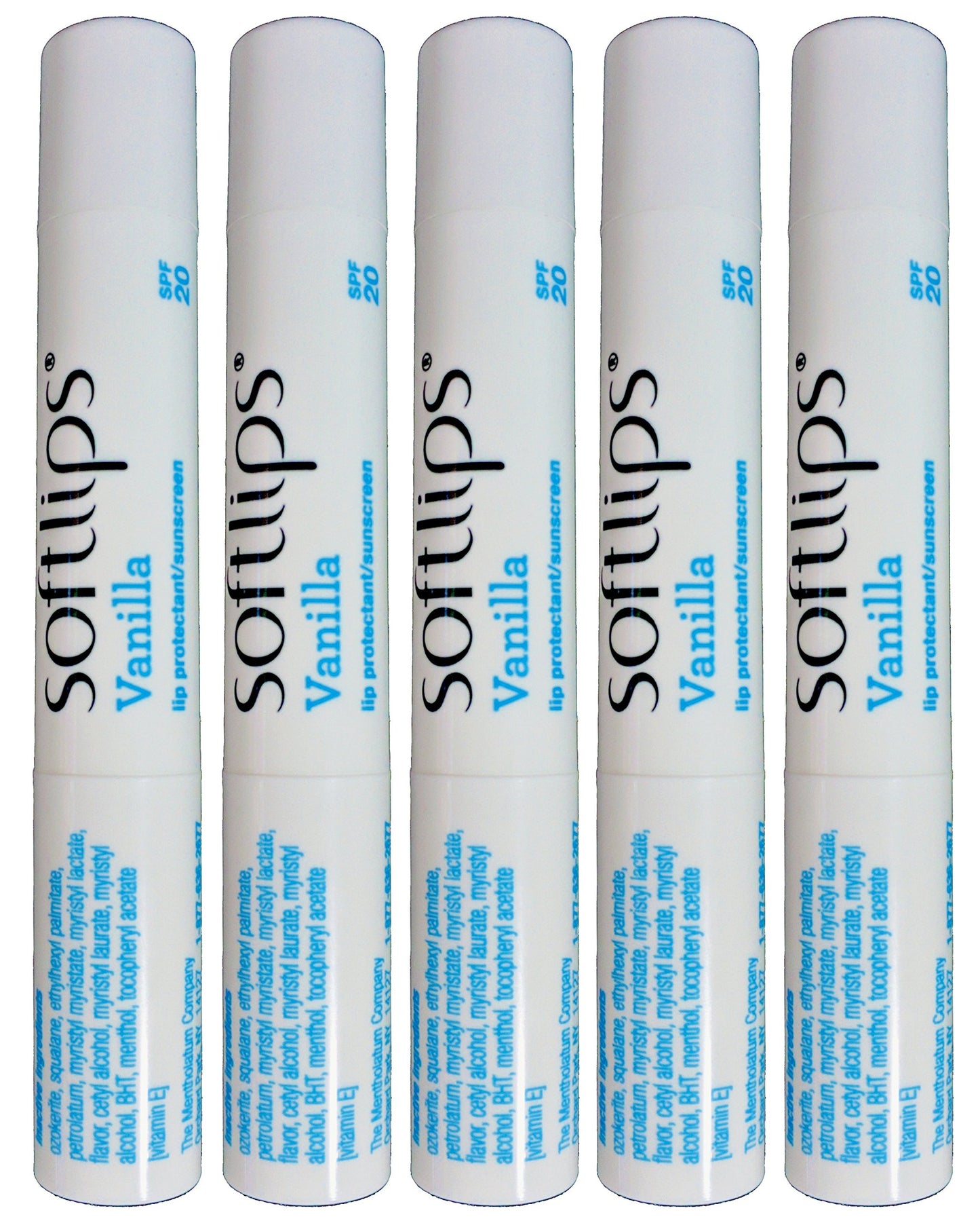 Softlips Lip Balm Protectant SPF 20, Vanilla (Pack of 5)