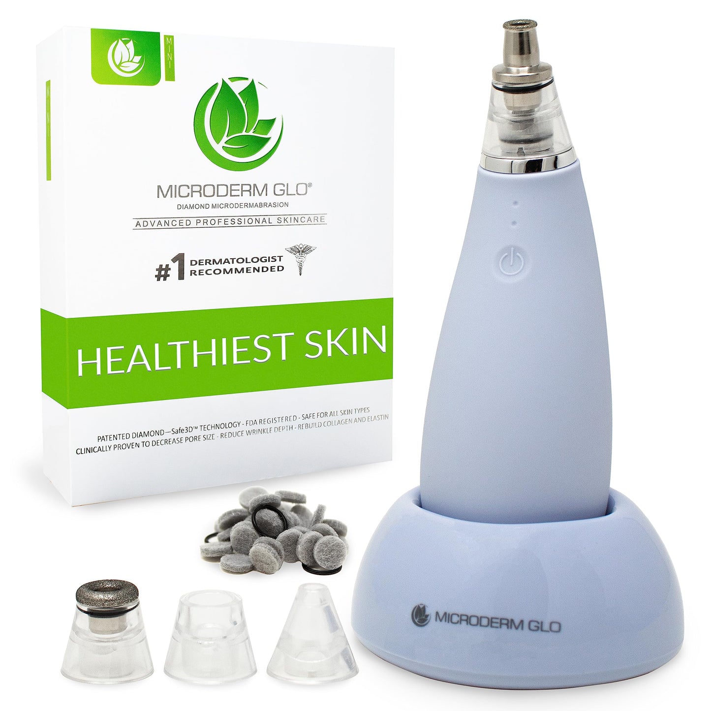 Microderm GLO MINI Diamond Microdermabrasion and Suction Tool - Best Blackhead Remover Pore Vacuum - #1 Advanced Facial Treatment Machine - Anti Aging Wrinkle Care For Collagen Production & Acne Scars