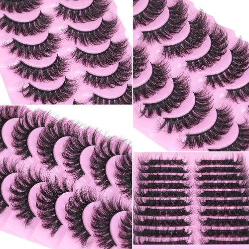 Wispy False Eyelashes Fluffy Mink Lashes Natural Look Cat Eye Lashes Pack 10 Pairs Fake Eyelashes Like Extensions 5D Volume Strip Lashes 18mm Mink Eyelashes by TNFVLONEINS