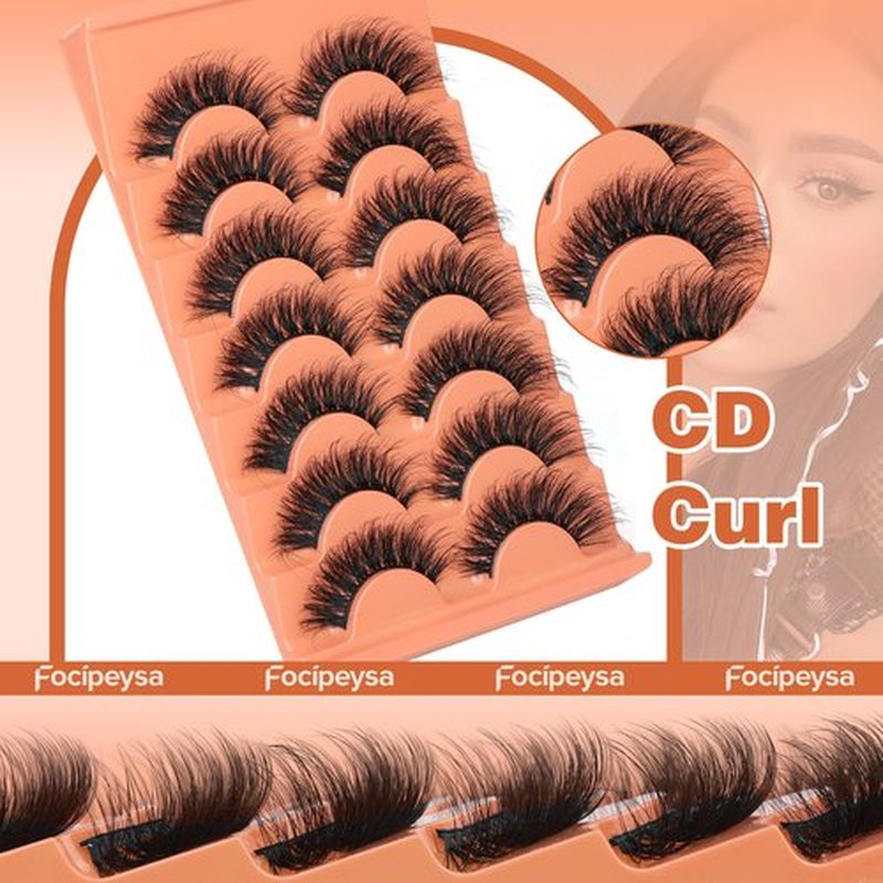 Focipeysa 18mm Faux Mink Eyelashes Fluffy Volume False Lashes D Curl Fake Lash Dramatic False Eyelashes 10D Dramatic Strip Lashes Pack 7 Pairs Lashes DIY Lashes at Home