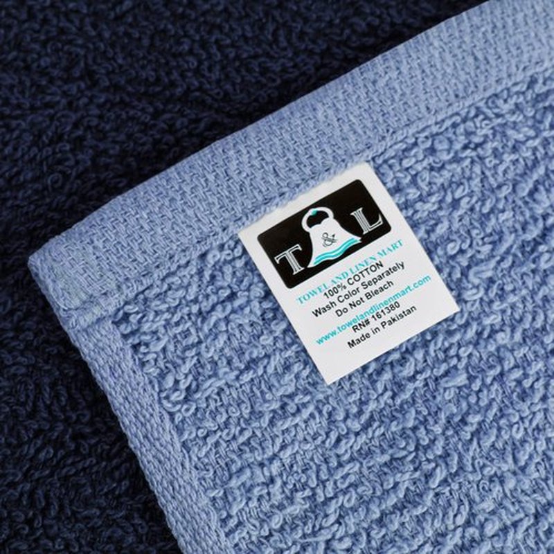 Towel and Linen Mart 100% Cotton - Wash Cloth Set - Flannel Face Cloths, Highly Absorbent and Soft Feel Fingertip Towels (Grey) (Grey, 12) (Navy, White & Sky Blue, Pack of 12)