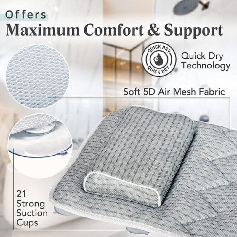 Lady McBath Full Body Bath Pillow - Luxury Bath Cushion for Tub, Neck, Shoulder, and Back Support - 21 Powerful Non-Slip Suction Cups, Machine Washable, Quick-Drying Bath Tub Back Cushion
