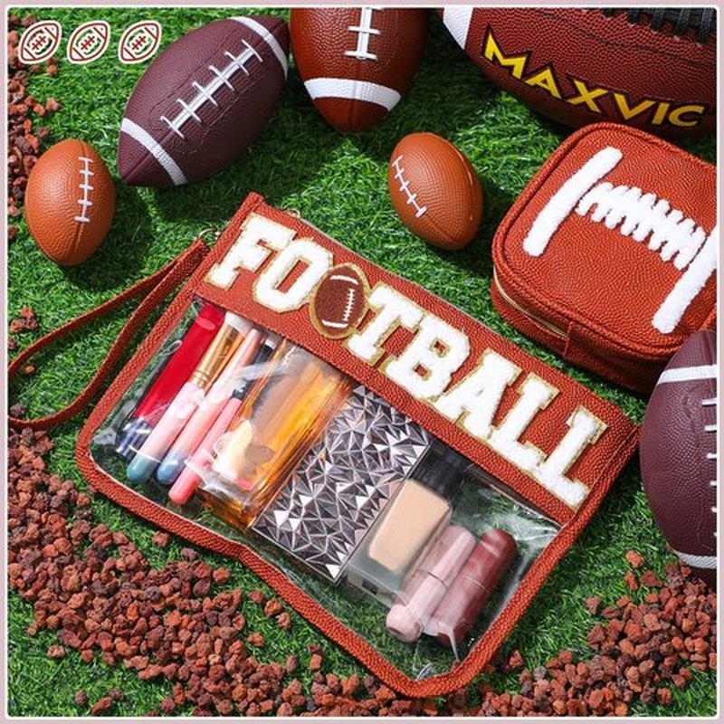 Hillban 2 Pcs Football Accessories Football Organizer Gift Bags for Women Mom Chenille Letter Makeup Bags Football Pouch Rugby Treat Snacks Bags for Football Party Supplies Sport Event Favor