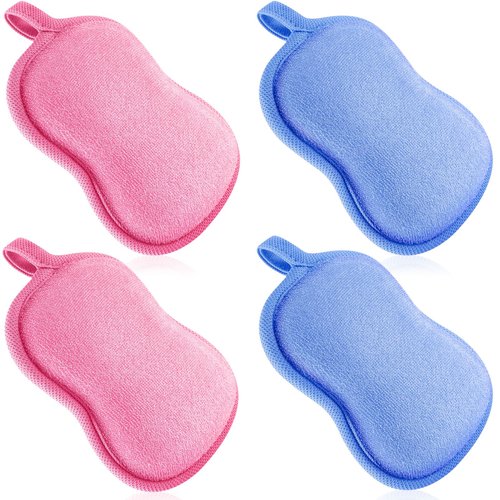 Tatuo 4 Pieces Baby Bath Sponge Cotton Baby Sponge Soft and Absorbent Sponge for Kids Babies Men Women (Pink,Blue)