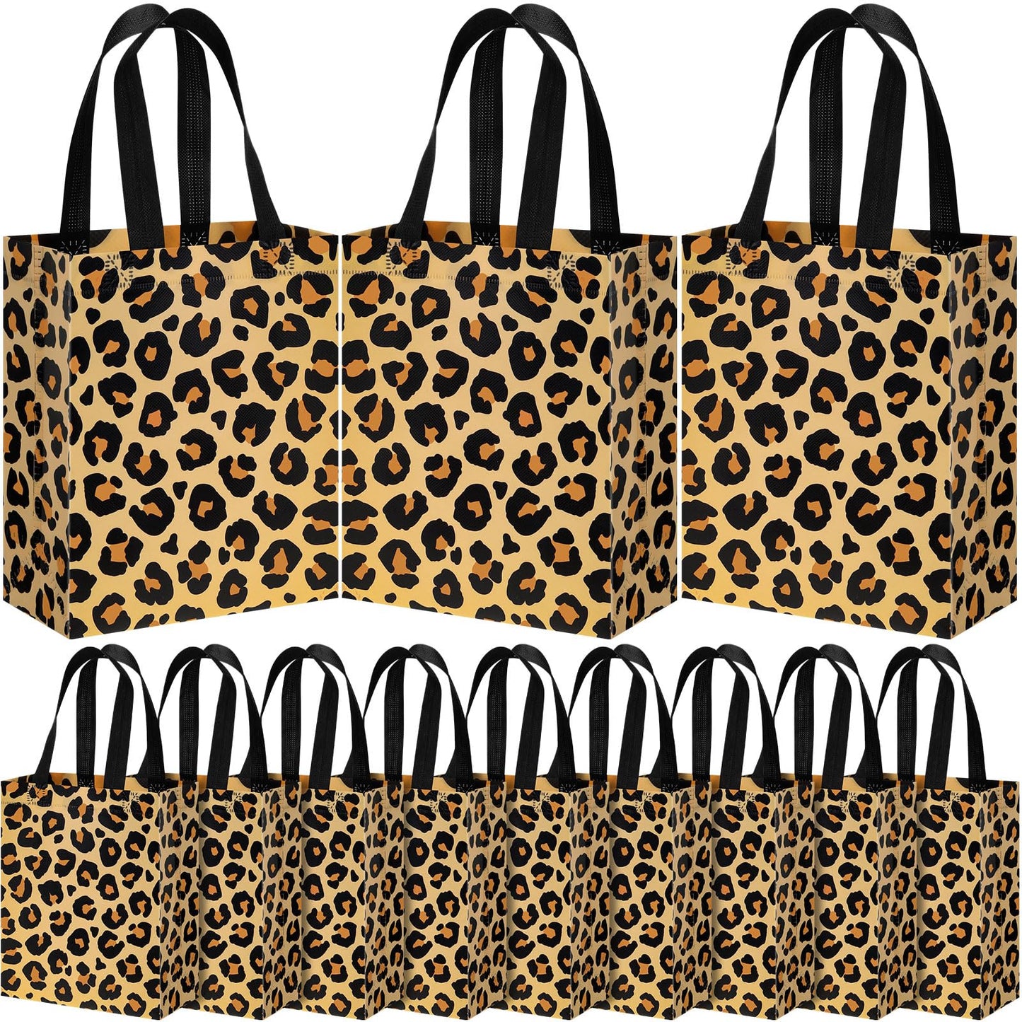 Supervitae 24 Pack Leopard Print Gift Party Bags Medium Animal Print Party Decoration Supplies Reusable Non Woven Totes for Birthday Jungle Baby Shower Favor(9.8" x 7.9" x 3.9")
