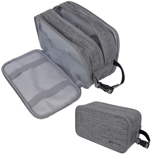 PAVILIA Toiletry Bag for Men, Travel Toiletries Bag | Water-resistant Dopp Kit, Shaving Pouch Organizer for Accessories, Cosmetic, Hygiene, Grooming Essentials (Heather Grey)