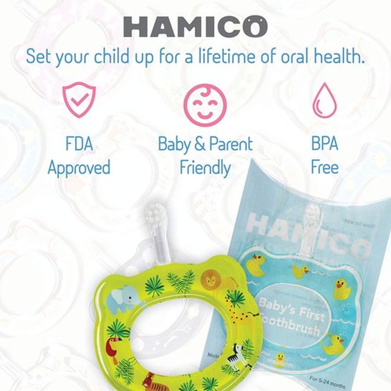 HAMICO Baby Toothbrush Gift Set Gentle, Extra-Soft Bristles for Baby’s First Toothbrush | Easy Grasp-No Overreach Infant Toothbrush | BPA Free | 2-Pack: Rubber Ducks & Jungle Animals
