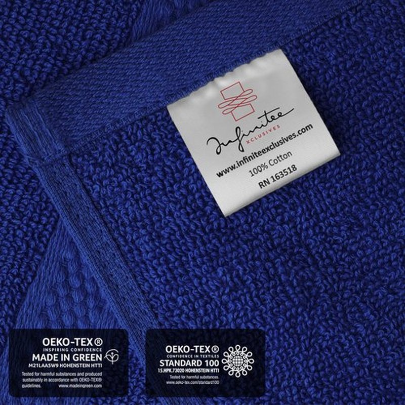 Infinitee Xclusives Premium Wash Cloths for Showering [13x13] – 100% Cotton Washcloths [Pack of 12], Soft and Absorbent Face Towels for Bathroom Wash Clothes, Gym, and Spa |Tranquil Navy|