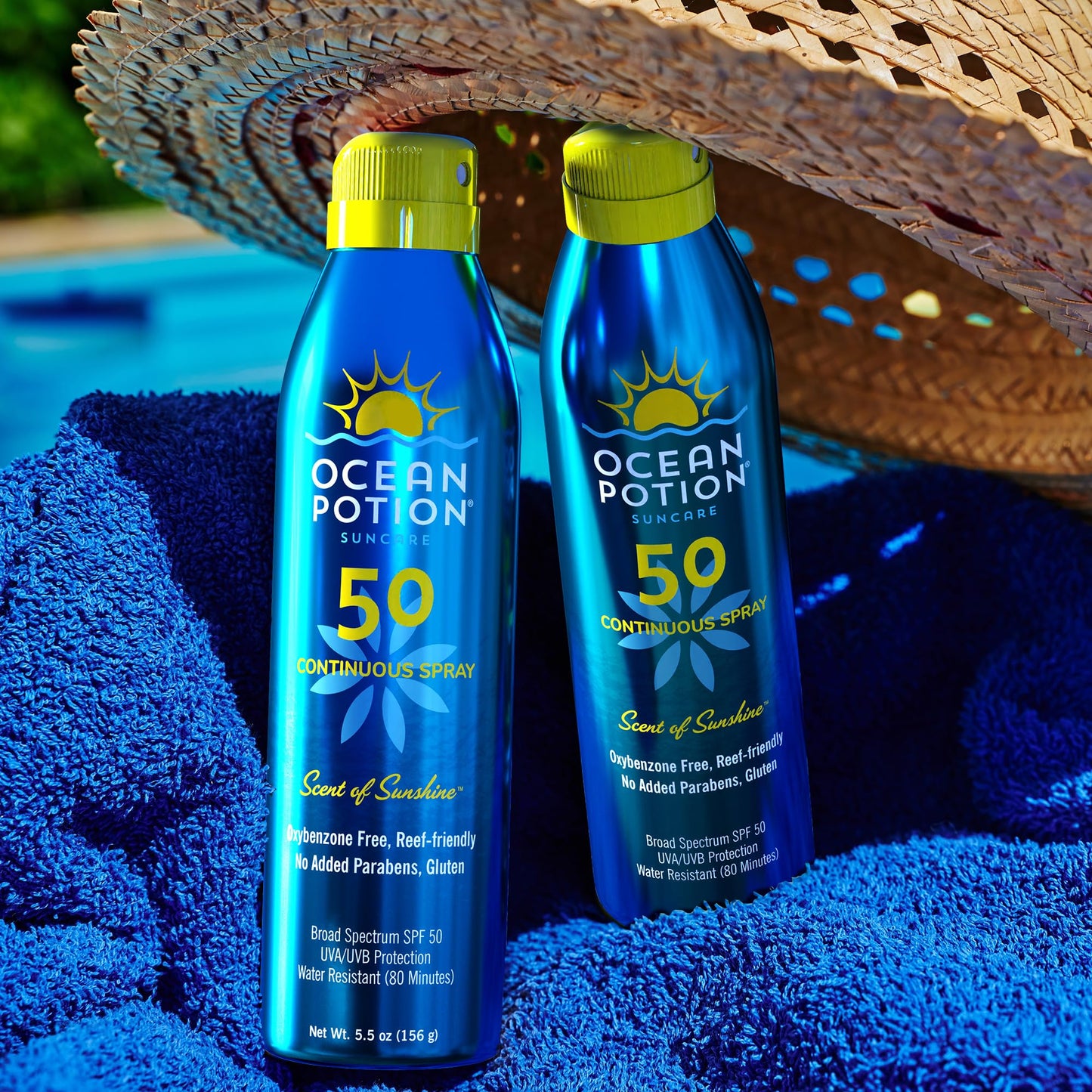 Ocean Potion Sun Care Continuous Sunscreen Spray SPF 50, Broad Spectrum UVA/UVB Protection Body Spray with Vitamin E & Aloe, Non-Greasy, Water-Resistant, 5.5 oz