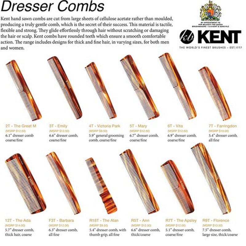 Kent 12T Wide Tooth Comb, Hair Detangling Comb, Handmade Pocket Comb for Thick,Curly, Wavy Hair, Large Tooth Comb, Hair Detangler Comb for Grooming Hair, Beard and Mustache