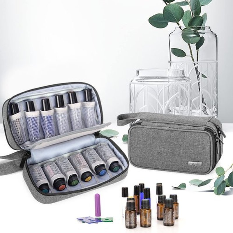 LUXJA Essential Oil Carrying Case - Holds 12 Bottles (5ml-15ml, Also Fits for Roller Bottles), Portable Double-Layer Organizer for Essential Oil and Accessories, Gray