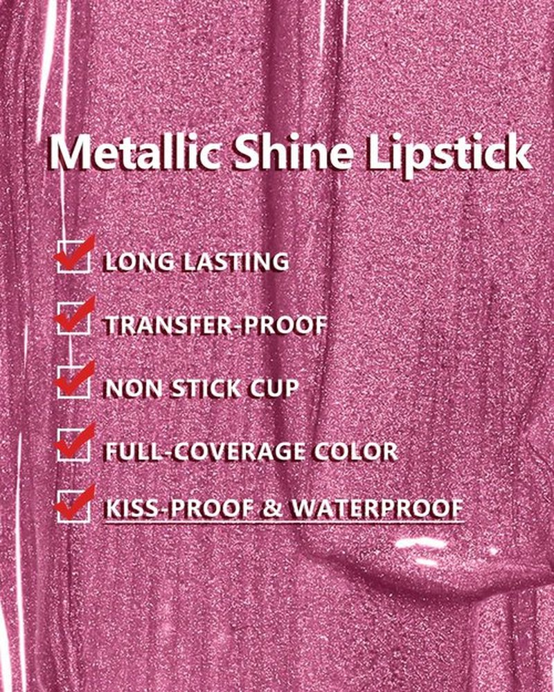 MAKI YIKA Red Lipstick for Women Metallic Lipsticks Glitter Long Lasting Lipstick No Smudge No Transfer Liquid Pink Lip Gloss (BR05 Victoria)