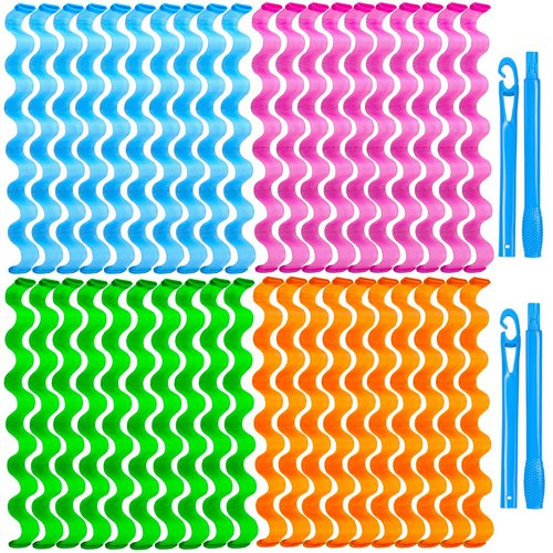 42 Pieces Heatless Waves Hair Curler, No Heat Damage Wavy Hair Curlers with 2 Sets of Styling Hooks, Heatless Curls for Women Girls Long Medium Short Hair (4 Colors,45cm/ 17.7")