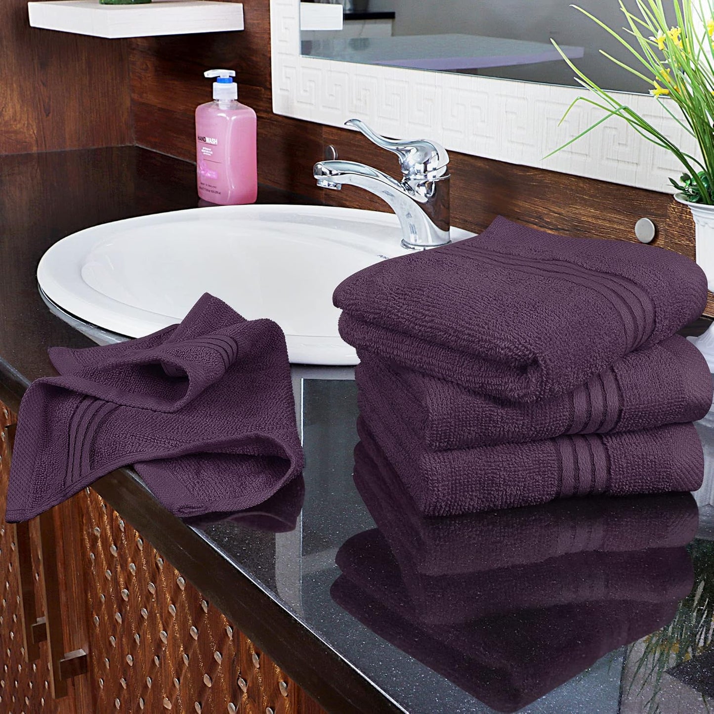 Premium 12-Pack Cotton Wash Cloths - Highly Absorbent & Soft 12x12 for Bathroom, Spa, Gym - Plum