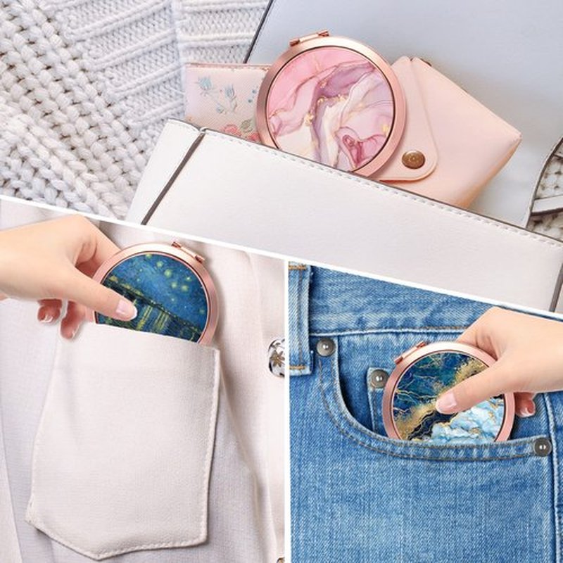 Dynippy Compact Mirror Rose Gold Makeup Mirror Folding Mini Pocket Mirror Portable Hand Mirror Double-Sided 2 x 1x Magnification for Woman Girls (Starry Night Over The Rhone)