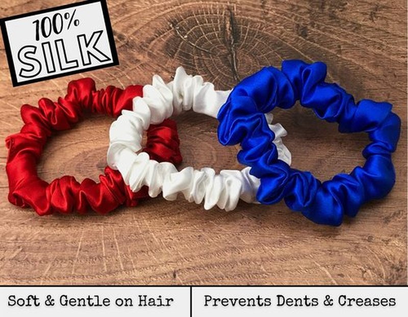 Celestial Silk Mulberry Silk Scrunchies for Hair (Small, Red, White, Blue)
