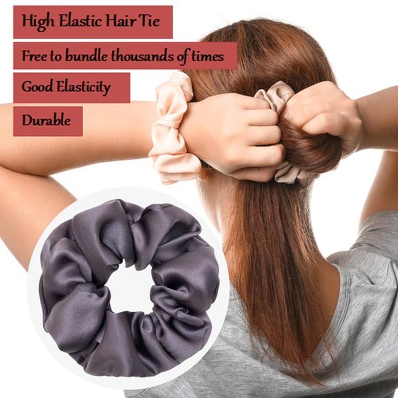 MurierSilk Mulberry Silk Scrunchies - 100% Pure Silk Hair Ties and Ponytail Holders for Women, Girls, Elastic Silk Wrap Prevents Frizz and Breakage (Charcoal Gray)