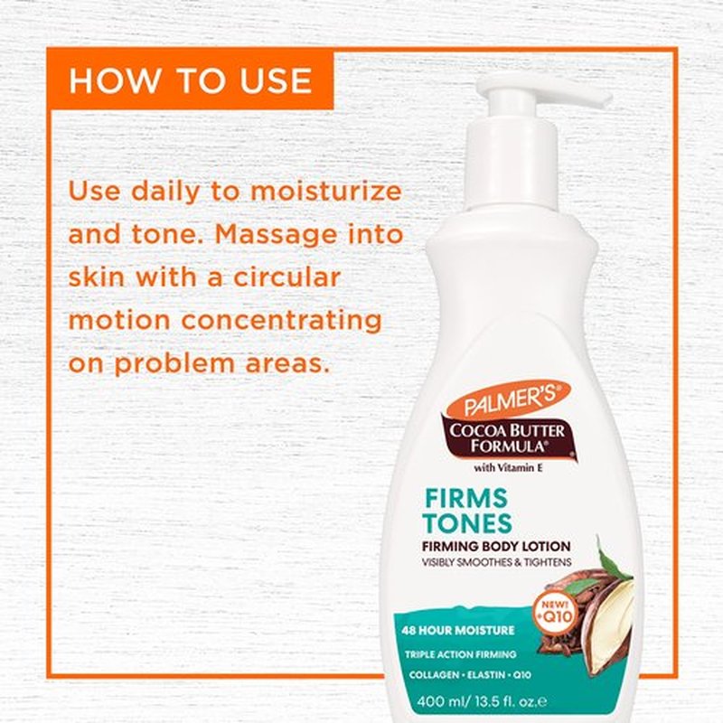 Palmer's Cocoa Butter Formula Skin Firming Body Lotion, Toning & Tightening Cream with Q10, Collagen & Elastin, Pump Bottle, 13.5 Oz.