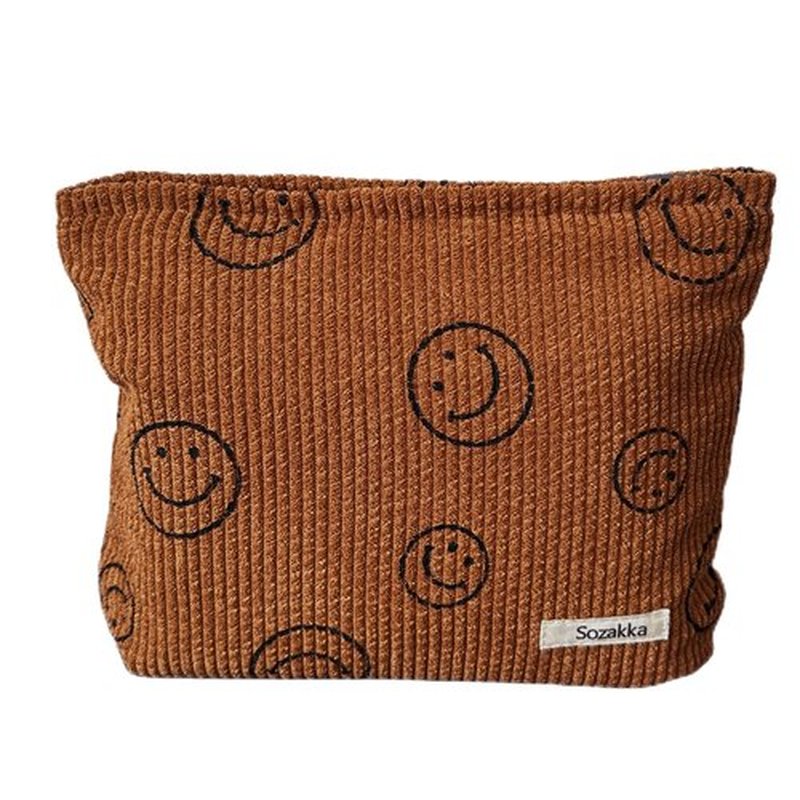 Cosmetic Bags for Women - Corduroy Cosmetic Bag Aesthetic Women Handbags Purses Smile Dots Makeup Organizer Storage Makeup Bag Girls Case Bags (Brown)