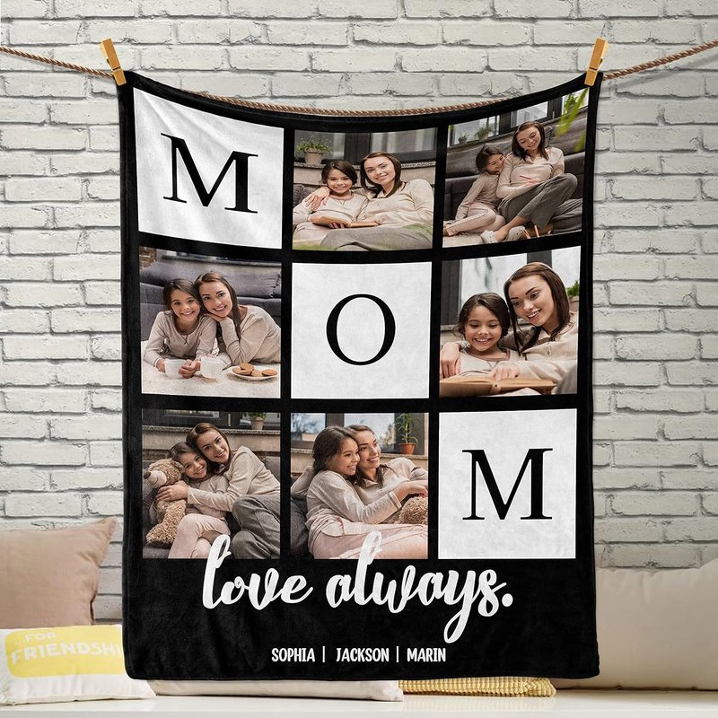 Personalized Blanket for Mom - Custom Photo Gift for Mother's Day | Birthday Gift for Wife, Grandma, or Daughter