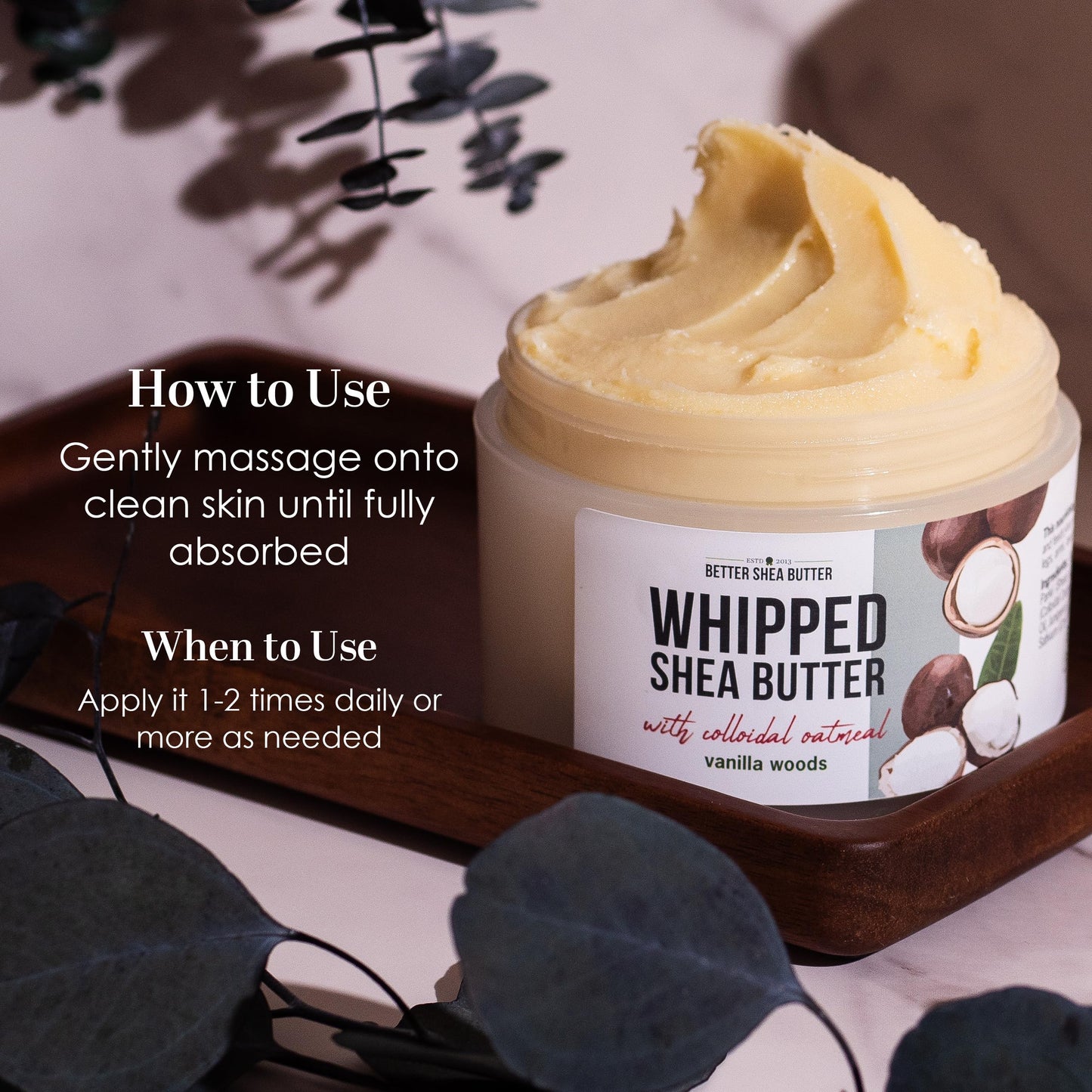 Whipped Shea Butter with Colloidal Oatmeal | Vanilla Woods Essential Oil Blend | Deep Hydration Body Butter for Dry Skin | Water-Free Raw Shea Moisturizer for Men & Women