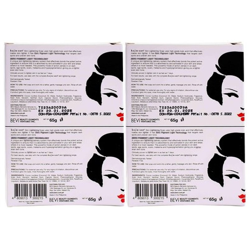 Kojie San Skin and Body Soap – Original Kojic Acid, Dark Spot Remover Soap Bar with Coconut & Tea Tree Oil – 65g x 4 Bars