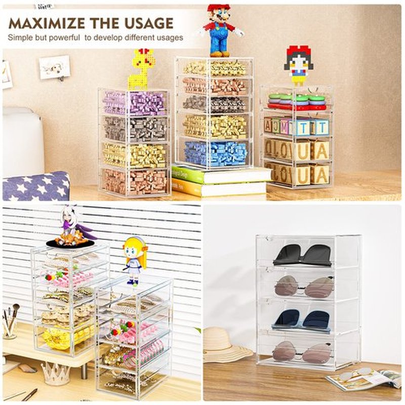 Acrylic Desk Organizers And Accessories With 13 Drawers, Office Desktop Drawers, Plastic Makeup Organizer Containers Bins With Drawers Desk Organization, Bathroom Organizers Storage Case Box Cube