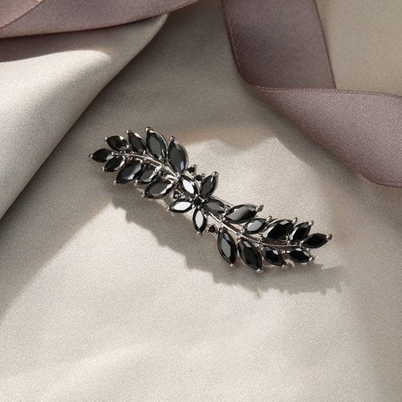EVER FAITH Women's Marquise-Shaped CZ Hair Barrettes Hair Clips, Flower Leaf Cluster Hair Styling Tools Accessories for Prom Black Silver-Tone