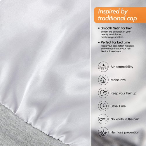 Silk Satin Lined Bonnet Sleep Cap - Adjustable Stay on All Night Hair Wrap Cover Slouchy Beanie for Curly Hair Protection for Women and Men - Solid Light Grey