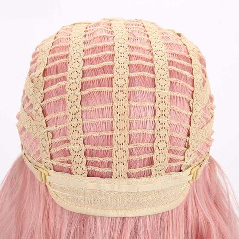 VCKOVCKO Natural Wavy Pastel Pink Wig Colorful Wigs With Air Bangs Short Bob Wigs Women's Shoulder Length Wigs Curly Wavy Synthetic Cosplay Wig Bob Wig for Girls(12", Lovely Pink)