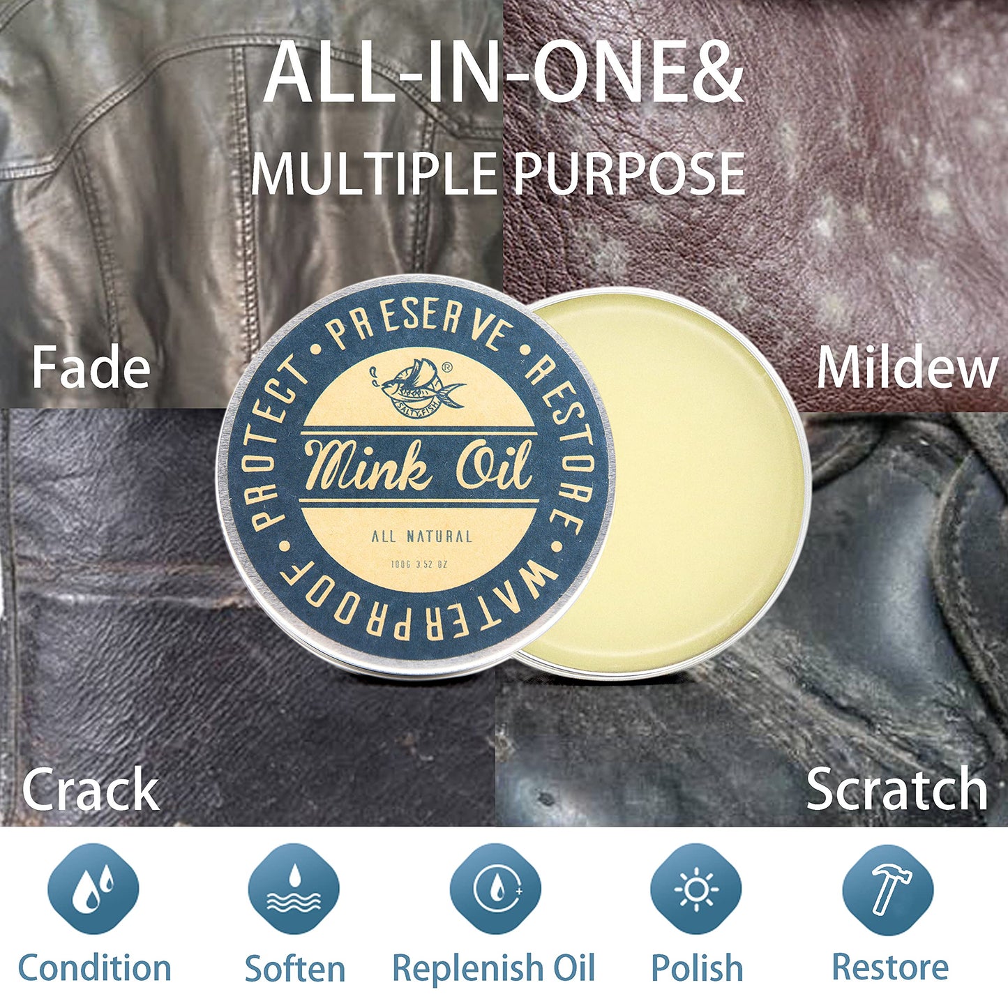Mink Oil for Leather Boots, Leather Conditioner and Cleaner 3.52oz-Waterproof Soften and Restore Shoes,Saddles,Jackets,Purses,Gloves and Vinyl