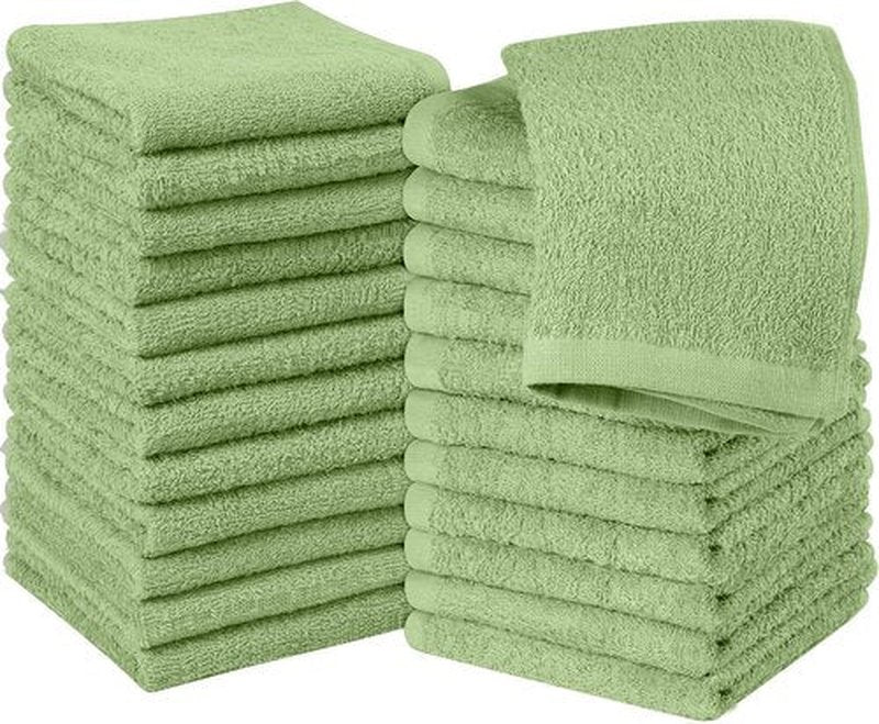 Utopia Towels 24 Pack Cotton Washcloths Set - 100% Ring Spun Cotton, Premium Quality Flannel Face Cloths, Highly Absorbent and Soft Feel Fingertip Towels (Sage Green)
