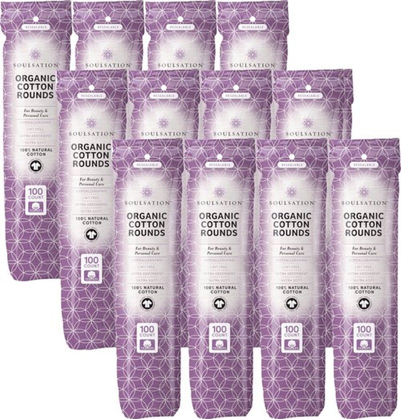 SoulSation Organic Cotton Rounds, Bulk 1200 Count - Makeup Remover Pads for Face, Lint-Free
