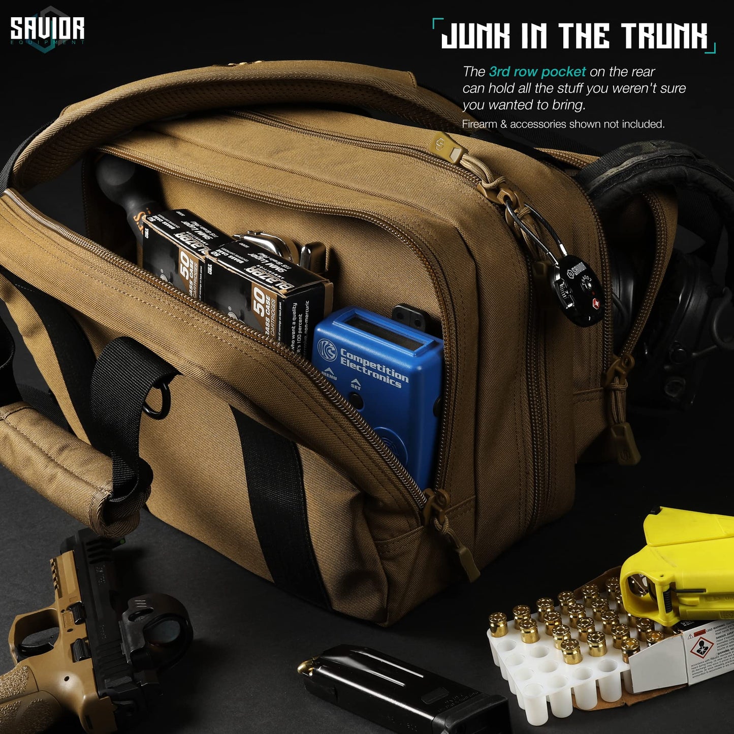 Savior Equipment Specialist Series Mini Range Bag Tactical Dual Pistol Handgun Revolver Bag Gun Carrying Case, X-Large Compartments w/Lockable Zippers, Deluxe Padded Shoulder Strap Included